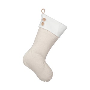 Light Beige Christmas Stocking / Ivory White Cuff / Custom Stocking