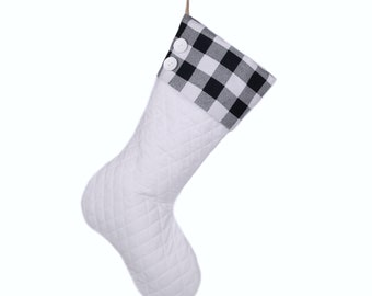 Black and White Christmas Stocking - Style A- Quilted Christmas Stockings