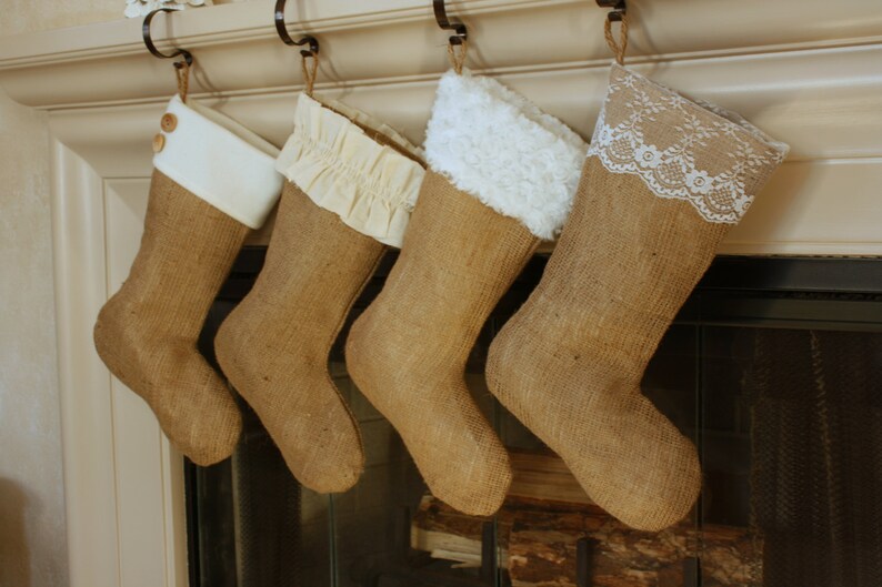 Christmas Burlap Stockings CHOOSE TWO 2 The Classic Cream Line- Burlap Stockings