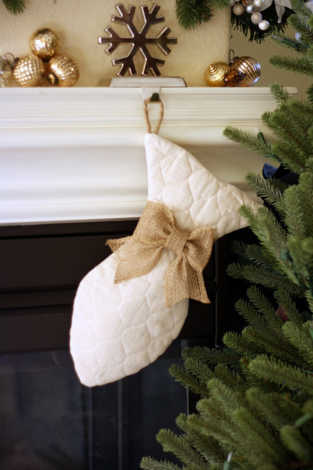 Quilted Cat Christmas Stocking with Optional Bow - Pet Stocking