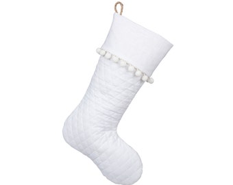 White Christmas Stocking - White Quilted Stocking -  Style C