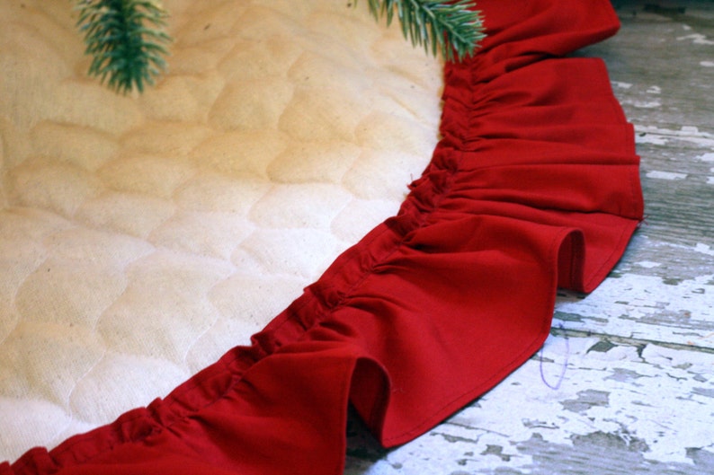 Christmas Tree Skirt Quilted Tree Skirt with Hemmed Ruffle Etsy