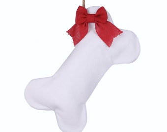 White Fleece Dog Bone Stocking - Christmas Stocking for Dogs - Pet Stocking