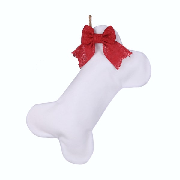 White Fleece Dog Bone Stocking - Christmas Stocking for Dogs - Pet Stocking