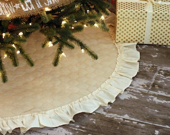 Christmas Tree Skirt - Quilted Tree Skirt with Hemmed Ruffle - 42 Inch Diameter