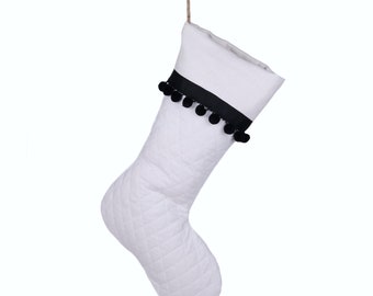 Black and White Christmas Stocking - Style D- Quilted Christmas Stockings