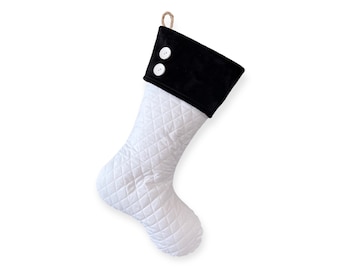 Black and White Christmas Stocking - Style H - Quilted Christmas Stockings