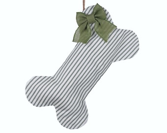 Green Stripe Dog Bone Stocking - Christmas Stocking for Dogs - Pet Stocking