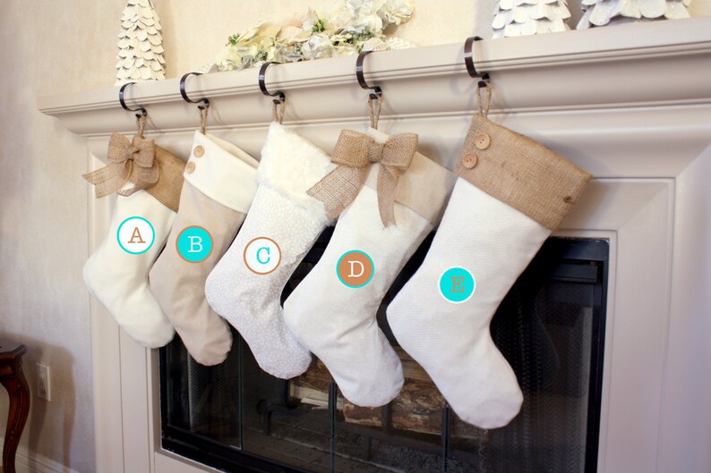 Christmas Stockings with Burlap Accents Madison Collection Set of Five 5 Custom Stockings image 2