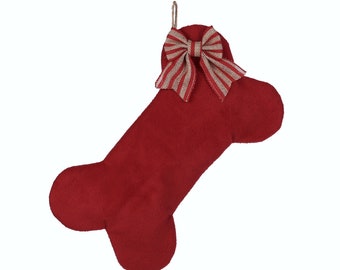 Red Fleece Dog Bone Stocking - Christmas Stocking for Dogs - Pet Stocking