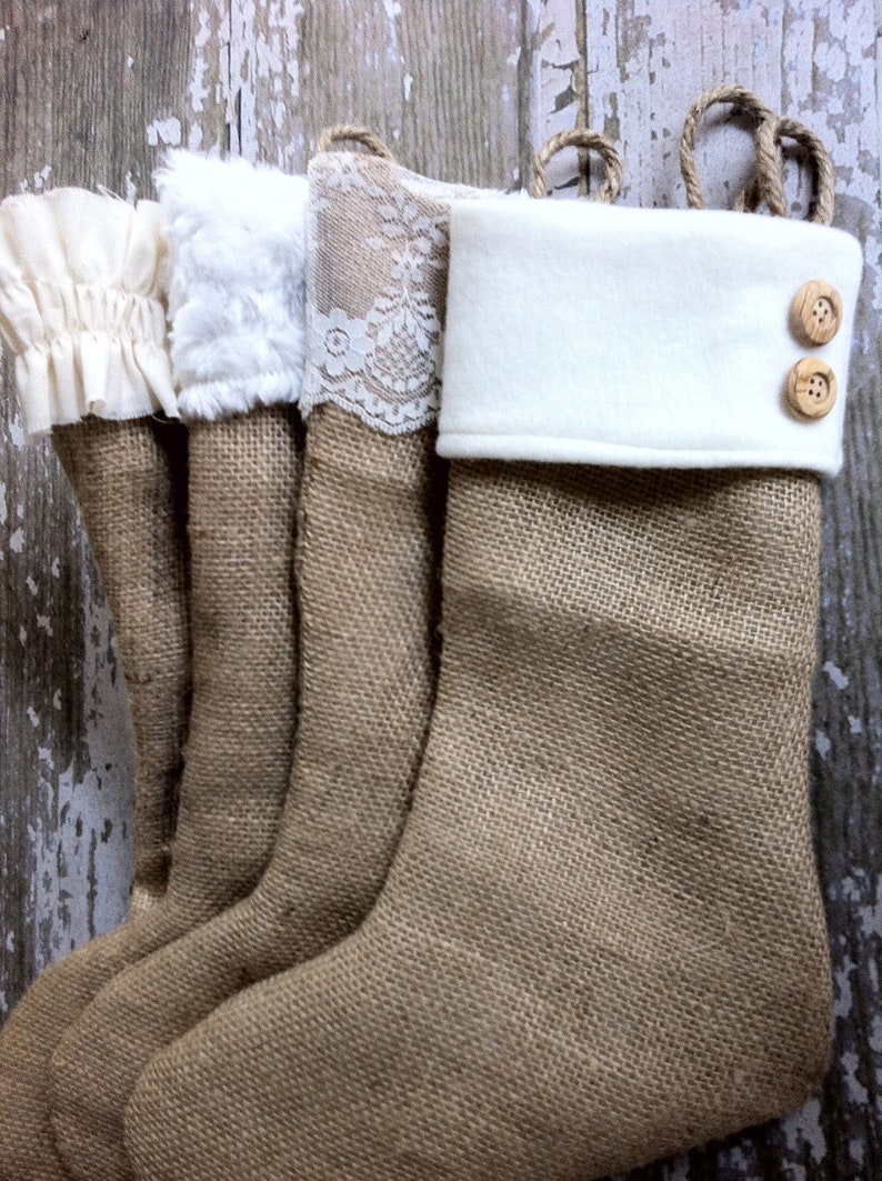 Christmas Burlap Stockings CHOOSE TWO 2 The Classic Cream Line- Burlap Stockings
