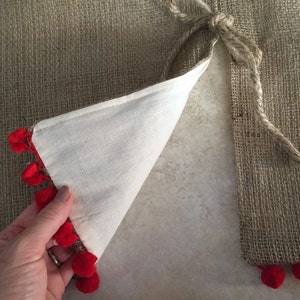 Christmas Tree Skirt Burlap Tree Skirt with Red Pom Pom Fringe image 4