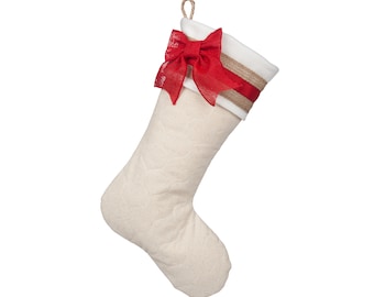 Quilted Christmas Stocking with Red Cuff Accents