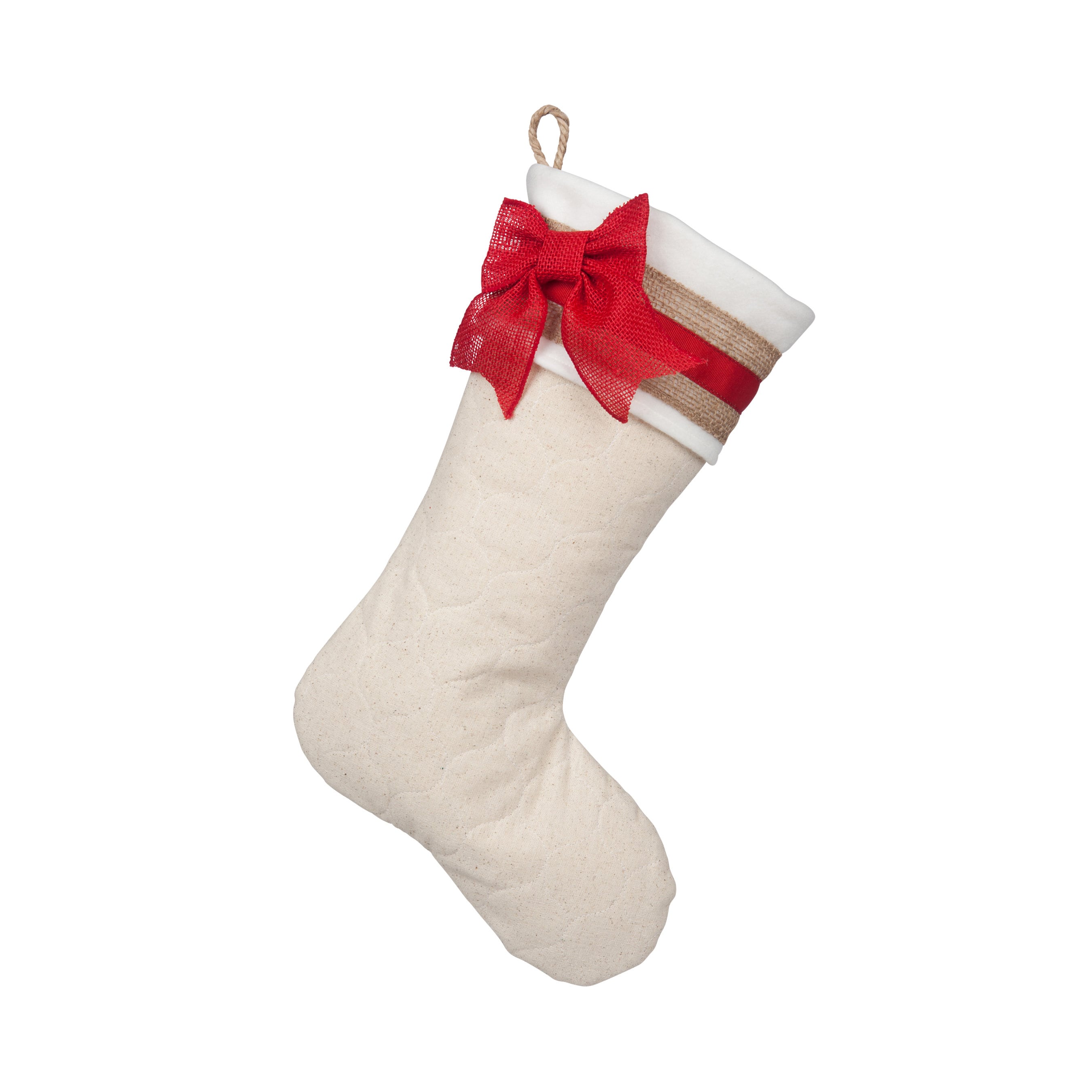Quilted Christmas Stocking with Red Cuff Accents