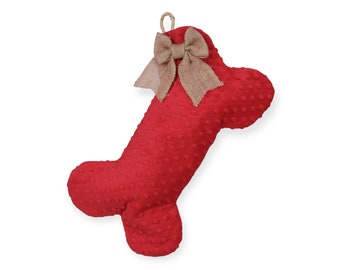 Red Minky Dog Bone Stocking - Christmas Stocking for Dogs - Pet Stocking