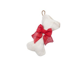 Mini-Dog Bone Stockings - White/Ivory Burlap Pet Stocking