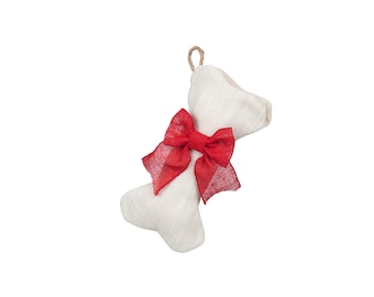 Mini-Dog Bone Stockings - White/Ivory Burlap Pet Stocking