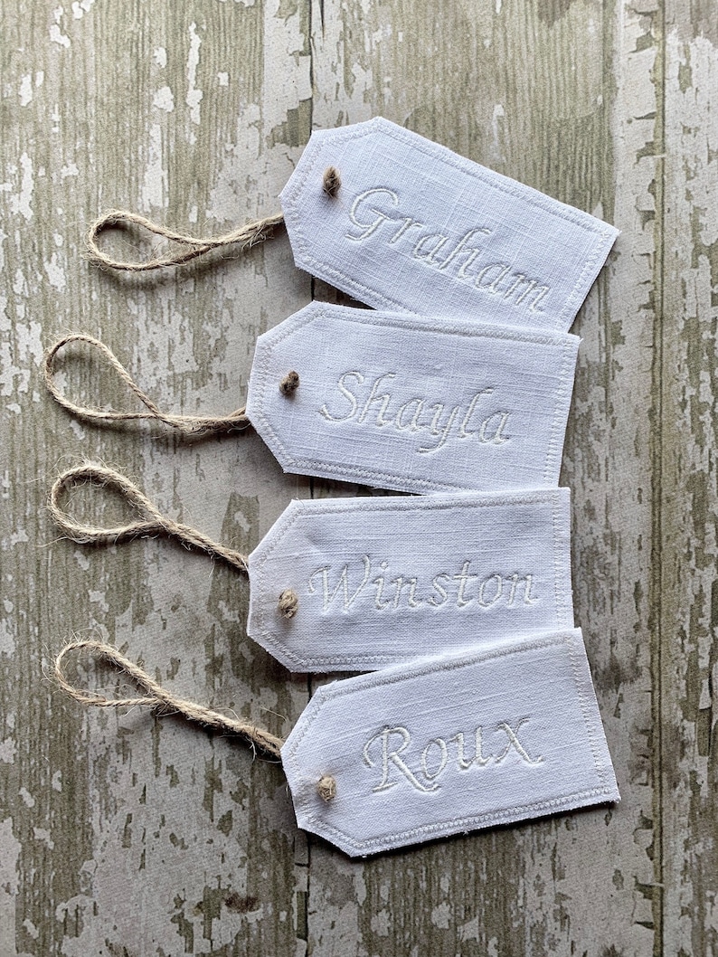 White Christmas Stockings with Optional Personalized Stocking Tags, Set of 4 image 7