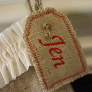 Stocking Tags Personalized Embroidered Burlap Stocking Tag, Reusable Gift Tag image 2