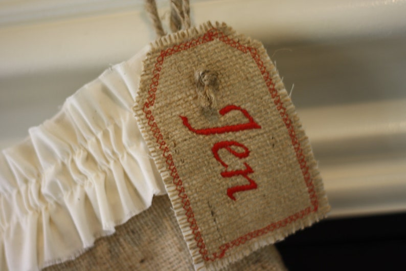 Stocking Tags Personalized Embroidered Burlap Stocking Tag, Reusable Gift Tag image 2