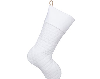 White Christmas Stocking - White Quilted Stocking -  Style J