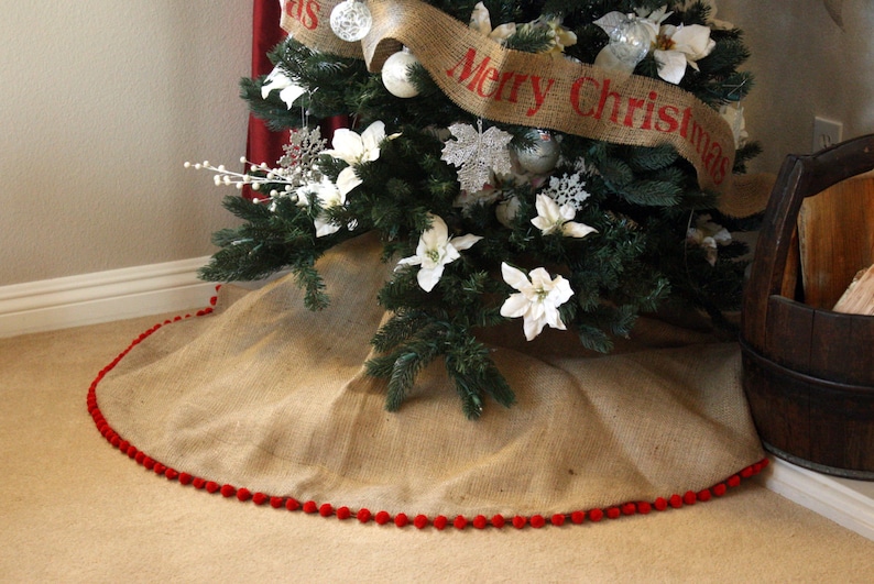 100pcs/lot 48'' Jute Burlap Christmas Tree Skirt with Ruffled Border Holiday Collection