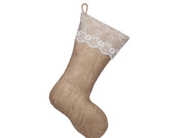 Classic Burlap Stocking - Burlap with Lace Cuff - Single Stocking (1)