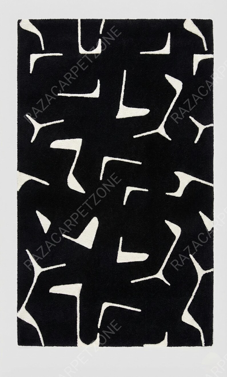 Hand-tufted Wool Rug | Abstract Black and White Geometric Carpet - Etsy