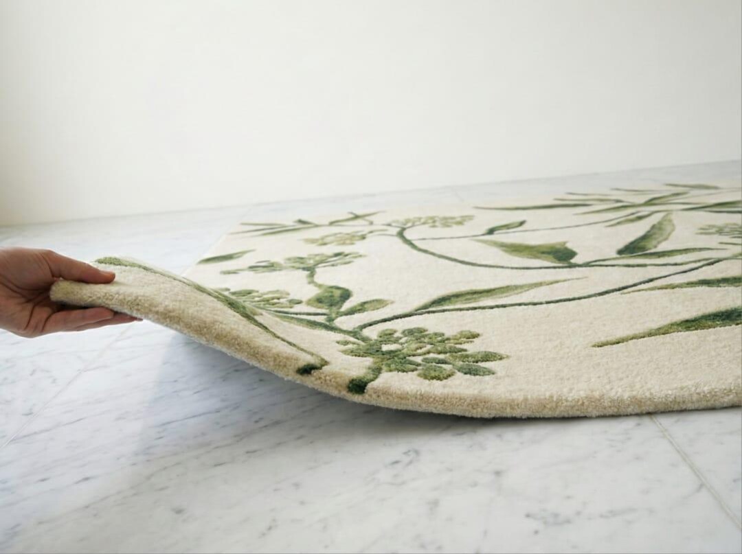 Handmade Wool Area Rug, Green Botanical Vine Design - Etsy