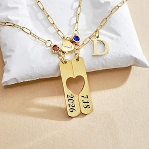 Split Heart Name Necklace • Matching Couples Pendant • Custom Half Heart Engraved Stainless Steel Necklace • Friendship Gift