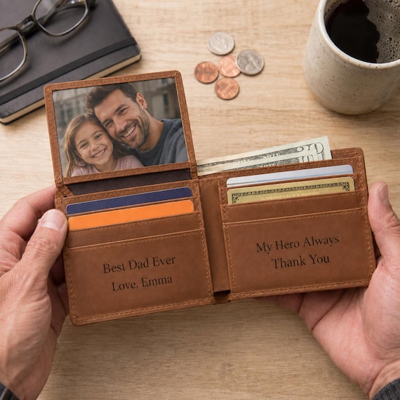 Personalized Black Leather Wallet for Men, Custom Initial Bifold, Full Grain Crazy Horse Wallet, Gift for Dad, Husband or Groomsmen Gift