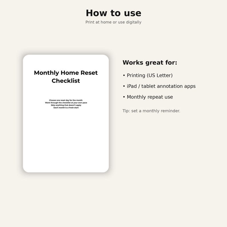 Repeat Using Hand Made Check List Monthly Home Reset Checklist | Printable Cleaning Planner (PDF) - Etsy