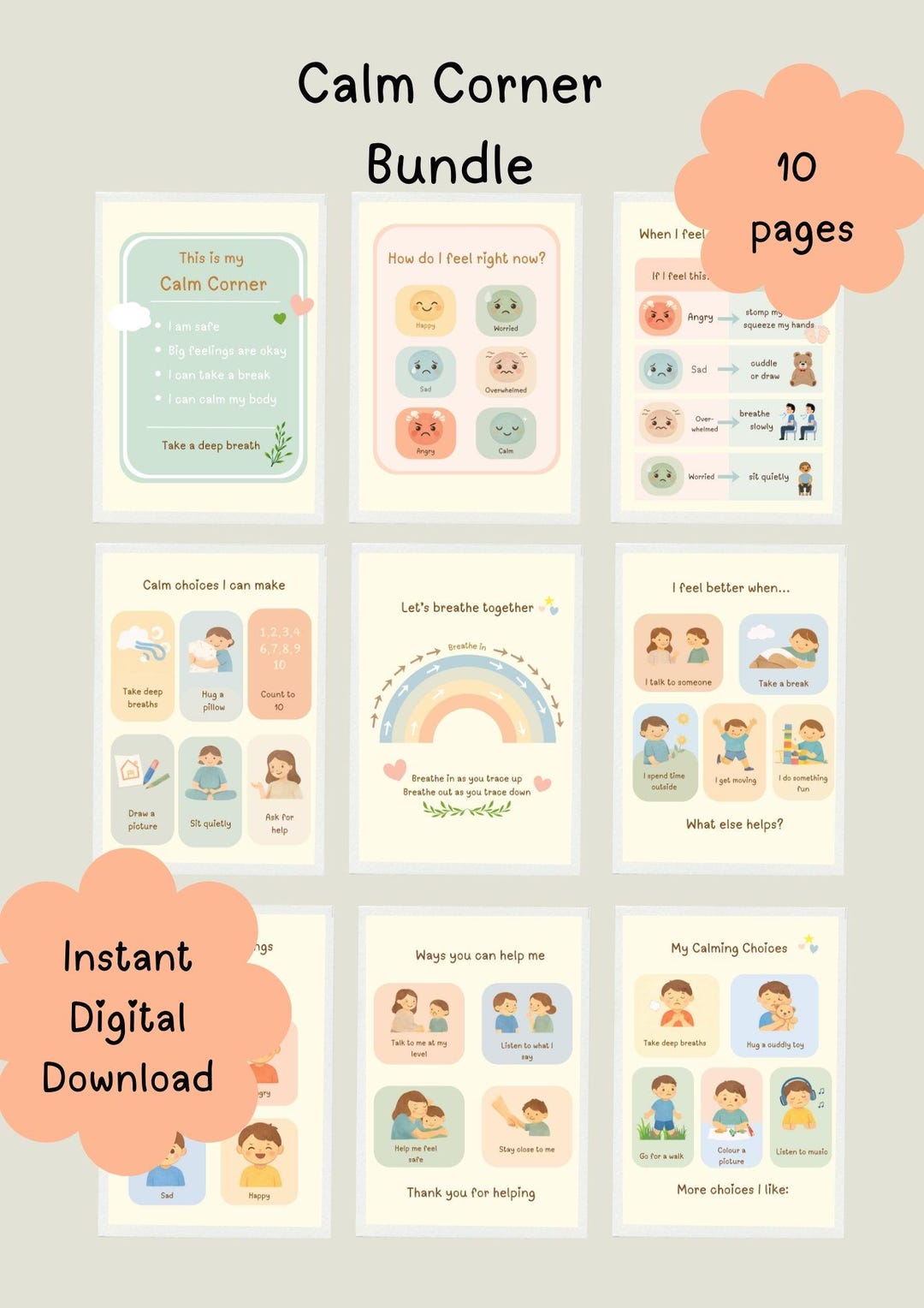 Calm Corner Printable Bundle, Emotional Regulation Tools (PDF Download ...