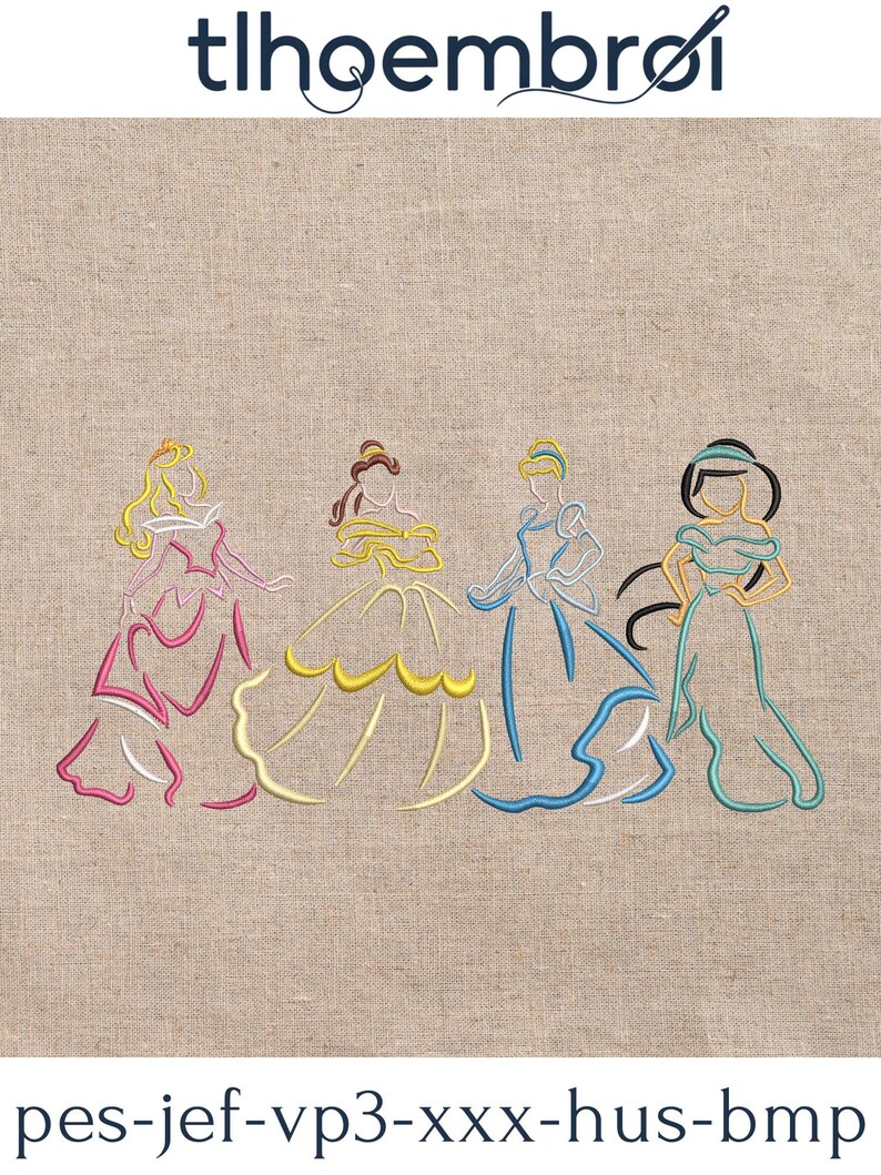 Princess Line Design Pattern Princess Line Art Embroidery Design, Fairy Tale Girls Outline Stitch ...