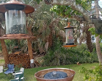 Outdoor Fountain, Copper Sparkle Solar Bubbling Water Fountain: Hanging Bird Bath, Garden Decor, 12" and is 119 Holds 5.5qt. of water.