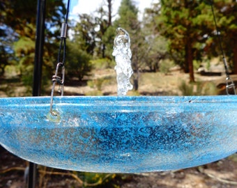 Hanging Ocean Blue Hand Embossed Sparkle Bowl with Premium Solar Fountain