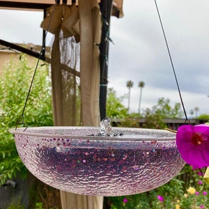 Water Fountain, Lavender Sparkle Custom Bowl with Premium Lighted at Night Solar Fountain, Free Shipping