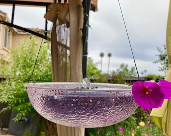 Fuente de agua, cuenco personalizado con brillo de lavanda con fuente solar premium iluminada por la noche, envío gratis