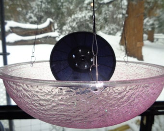 Outdoor Fountain, Completely Solar Powered, Beautiful Pink Sparkle Custom Hanging Bowl with Premium Solar Fountain