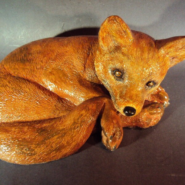 Concrete Fox, Stone Cold Fox, Hand Cast, Hand Painted ooak painting, Indoor