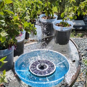 Ocean Blue Sparkle Custom Hanging Bowl with Premium Bubbling Lighted Bubbling Solar Water Fountain, Bird Watcher Gift
