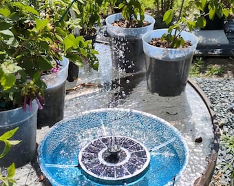 Custom Hanging Solar Water Fountain, Ocean Blue Sparkle Bird Bath, Twelve-inch Custom Bowl