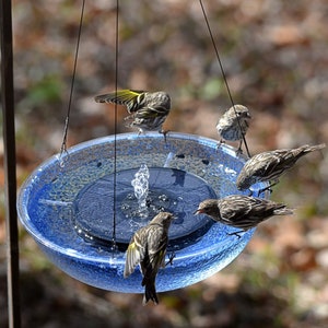 Hanging Solar Lighted Water Fountain, Completely Solar Powered, Bird Lovers Love the relaxtion qualities and bird action. Royal Blue Sparkle