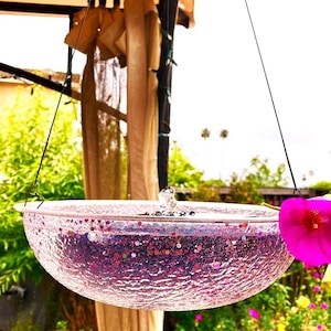 Lavender Sparkle Solar Water Fountain: Hanging Bird Bath with LED Lights
