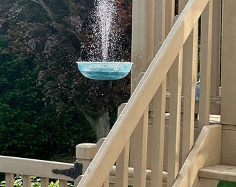 Ocean Blue Sparkle Custom Hanging Bowl with Premium 3.5w Lighted Bubbling Solar Water Fountain, Solar-Powered, Birdbath Free Shipping