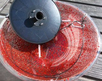 Outdoor Fountain, Hanging Custom Red Sparkle Bowl and Premium Solar Fountain, Free Shipping