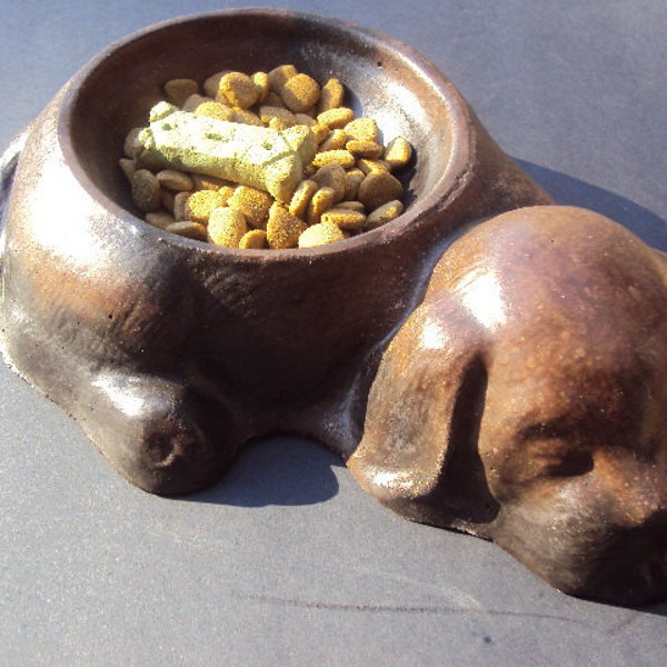 Cast Statuary Stone Dog Bowl ooak