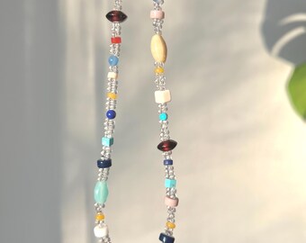 Collar de cuentas de colores, gargantilla vintage de cristal turquesa y lapislázuli, joyería bohemia para vacaciones de verano, cadena de piedras preciosas estilo Y2K, regalo para una amiga.