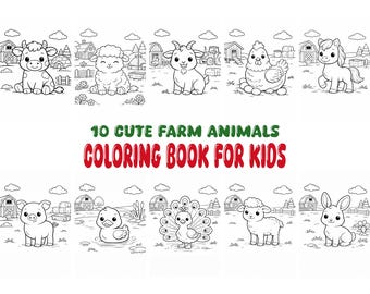 Farm Animals Coloring Book for Kids | Easy Coloring Pages | Printable PDF