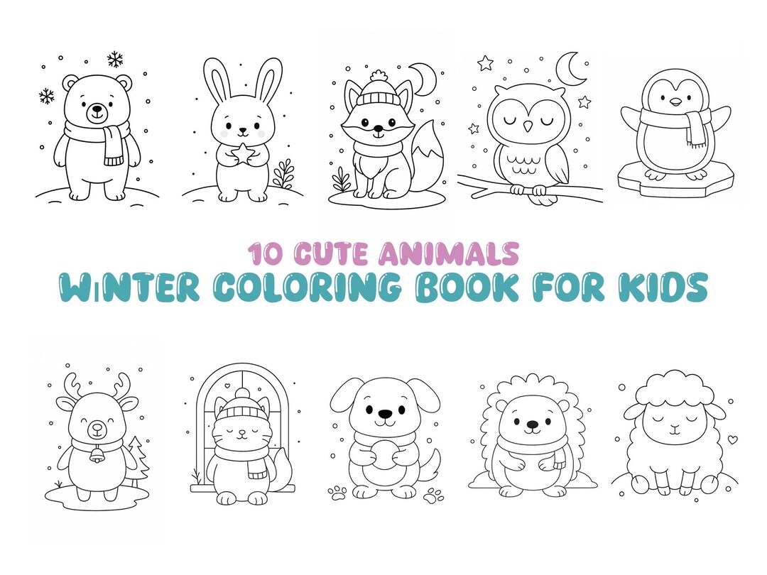 Winter Animals Coloring Book for Kids (PDF) - Etsy